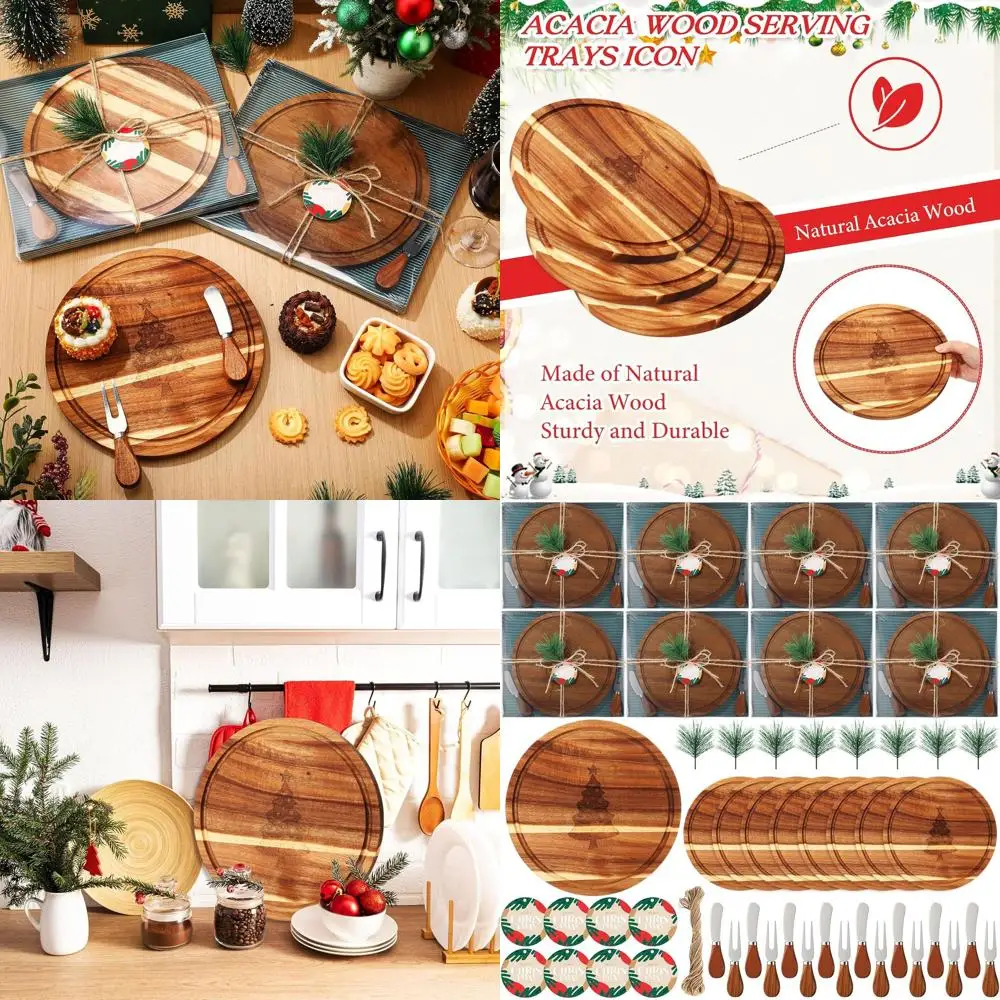 

Engraved Acacia Wood Cheese Board Set with Knife & Fork, Perfect for Christmas Gifts, Parties & Special Occasions (9.84 Round)