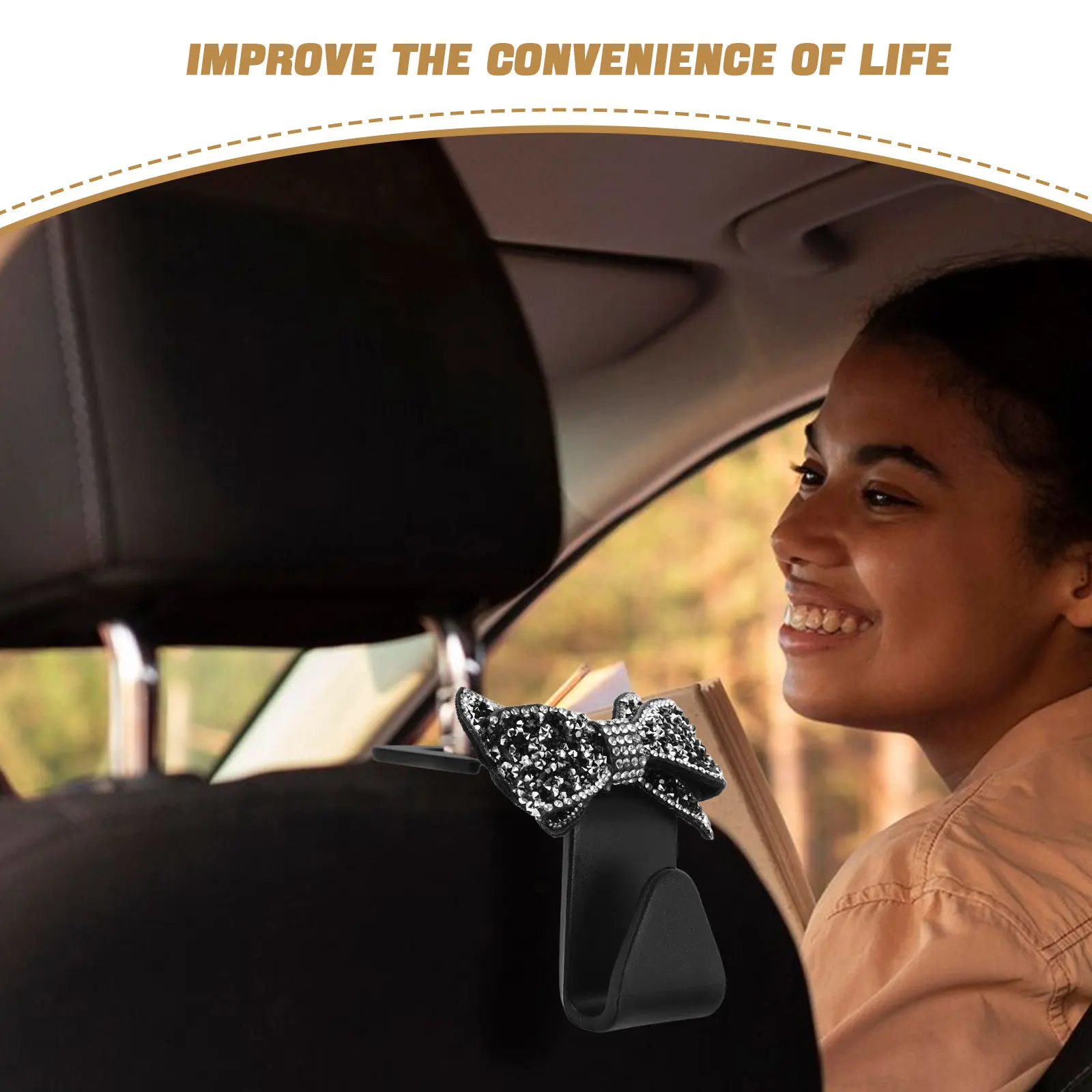 2Pcs Rhinestone Car Seat Organizer Car Back Seat Hook For Commute Hooks Universal Headrest Hanging Purse