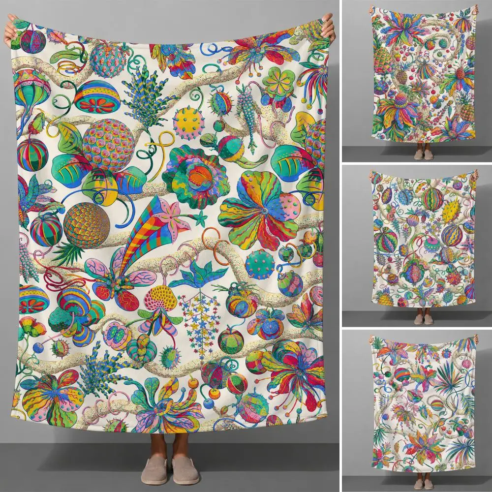 Botanical Psychedelic Tropical Fantasy Art Style Throw Soft Flannel Throw Blanket for Couch Bed Sofa Warm Cozy All Season