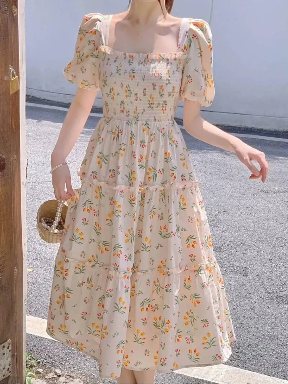 Midi Dresses For Women Cute Woman Dress Floral Kawaii Fairy Flower Short Sleeve Elegant And Beautiful New In Curvy Haruku Hot