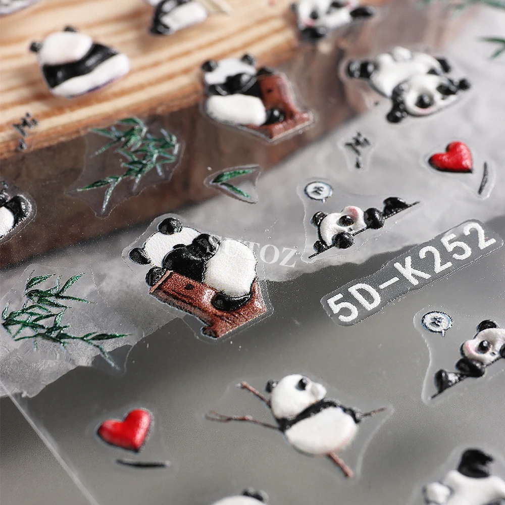 Pegatinas de Panda para uñas, calcomanías de dibujos animados de animales, hoja de bambú, deslizador de estilo chino, lámina de manicura, accesorios Kawaii, LEB5D-K251