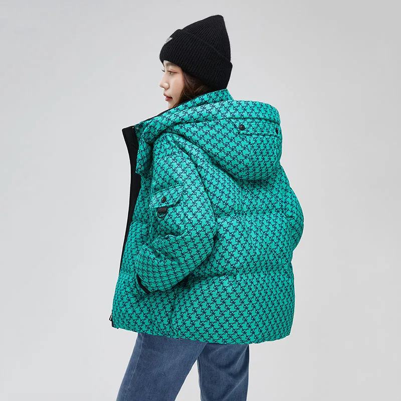 여성용 따뜻한 후드 재킷, 한국 겨울 코트, 인조 코튼, 패션 격자 무늬 아우터, 짧은 와이드 웨이스트, 2023