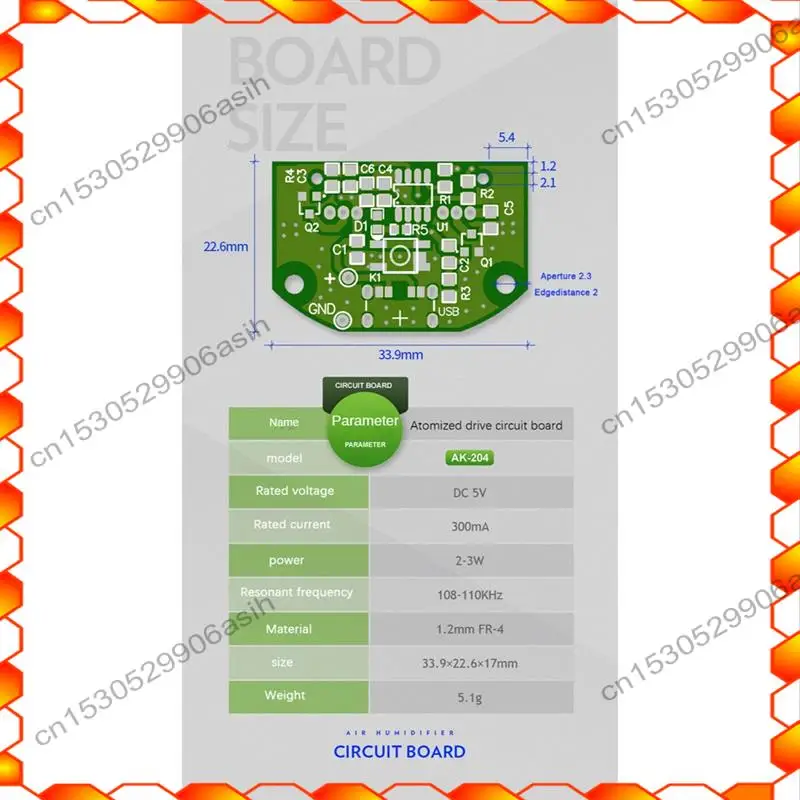 -AT52 Módulo de atomización de doble pulverización Humidificador USB Placa de circuito de conducción Incubación DIY Verde y blanco