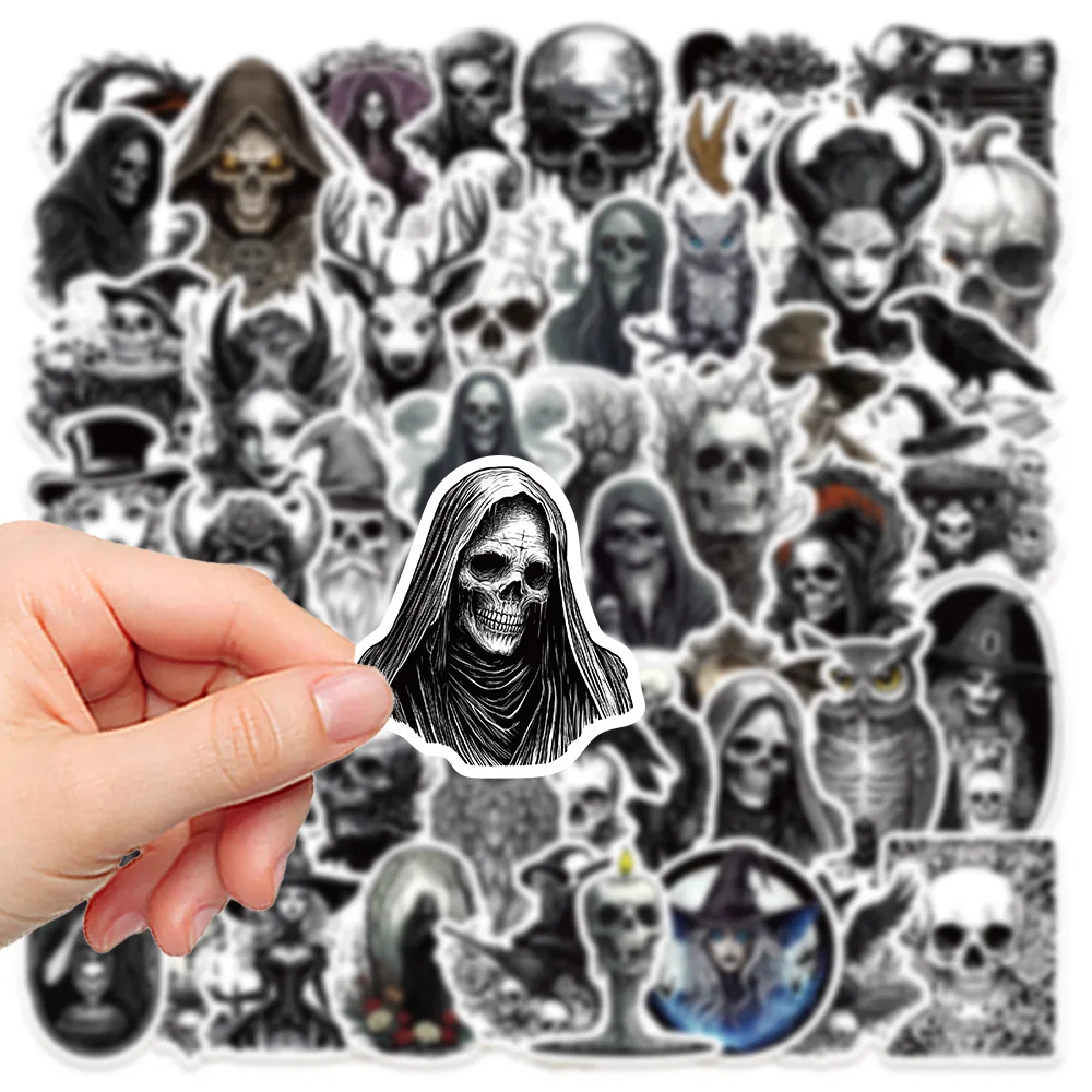 10/50Pcs Cool Black White Gothic Horror Skull Graffiti Stickers DIY Vinyl Computer Laptop Phone Motorcycle Helmet Car Sticker