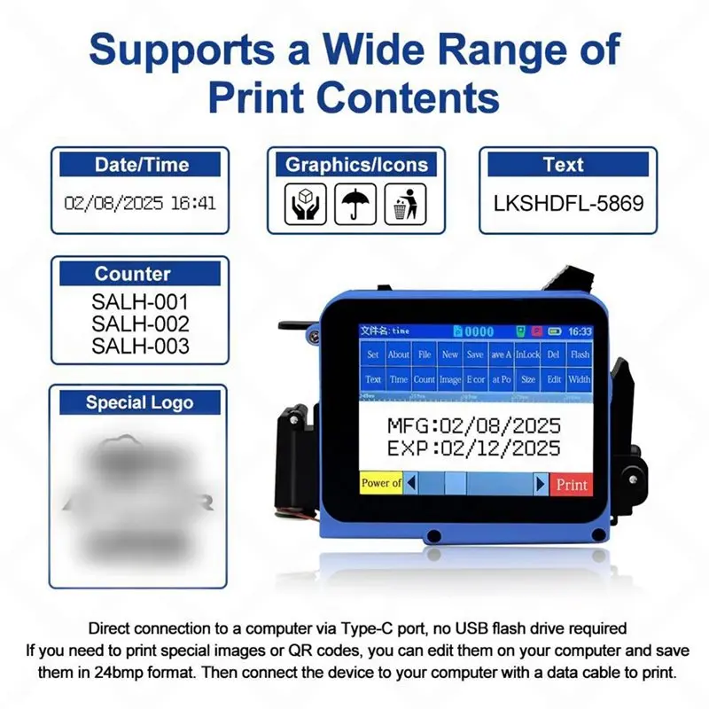 A13E-Handheld Inkjet Printer With 25 Language Ink Ribbon Mini Portable Batch Code Date Number Logo Expiry Label Printer