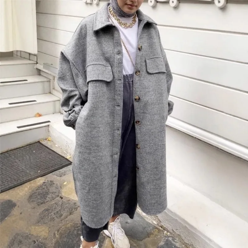 2025 Giacca di lana con risvolto semplice a maniche lunghe con tasca con bottoni impiombati autunno e inverno delle nuove donne