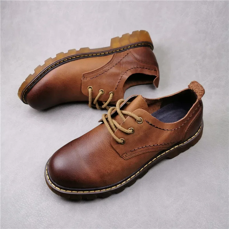 Chaussures d'Extérieur en Cuir de Vache pour Homme, à Lacets, Marron et Noir, pour Travail et Occupation