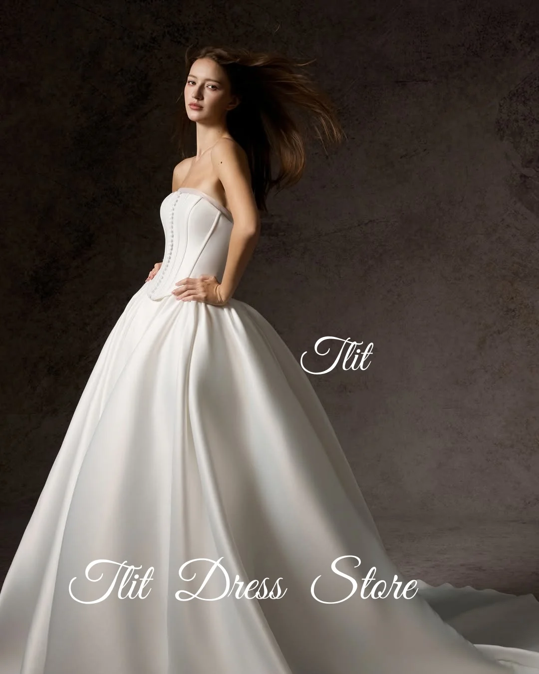 TLIT Vintage Ivory Silk Satin A-Line Wedding Dresses Customized Strapless Vestido de casamento Buttons Bridal Gowns 2026