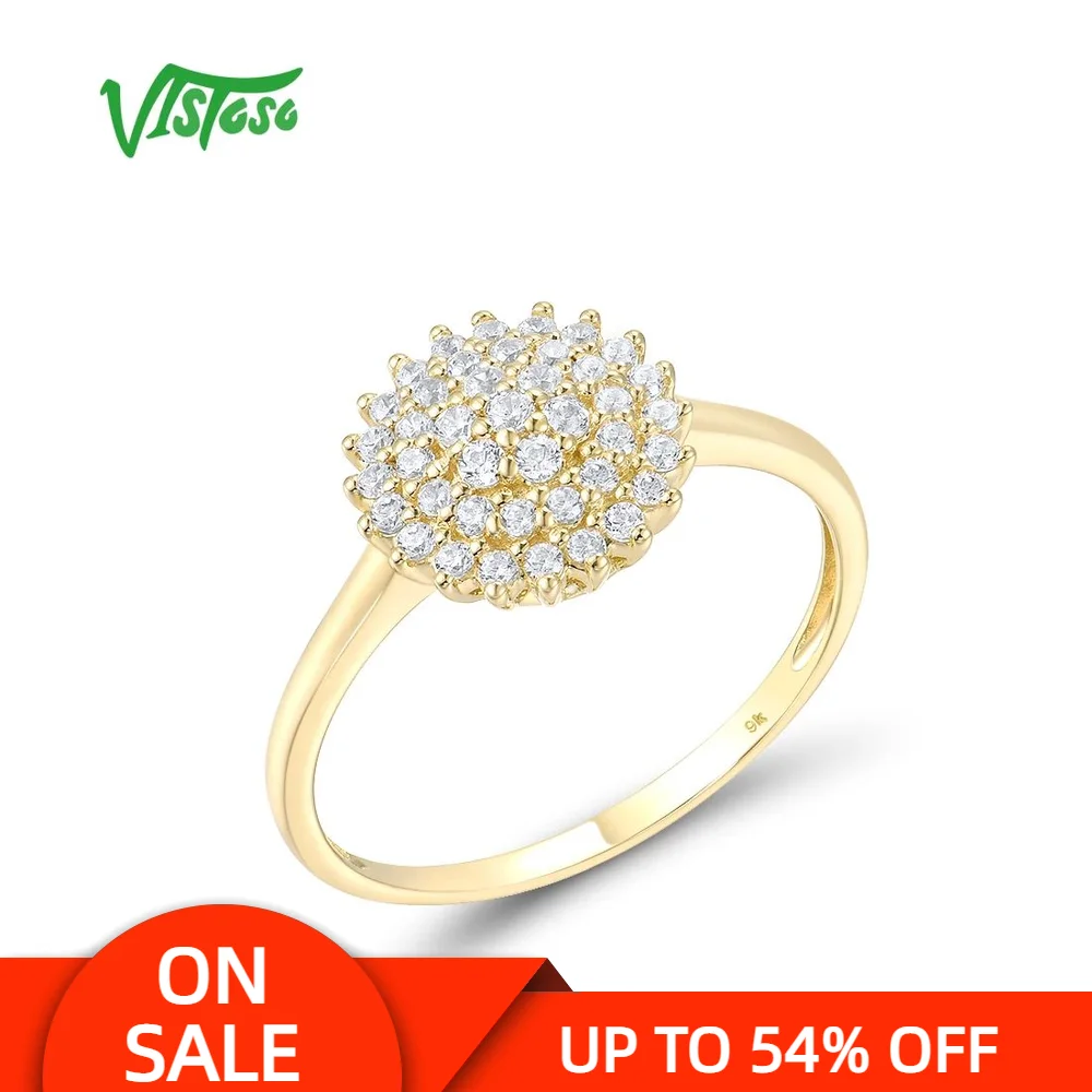 VISTOSO Gold Rings For Women Genuine 9K 375 Yellow Gold Sparkling White CZ Elegant Ring Wedding Engagement Bride Fine Jewelry