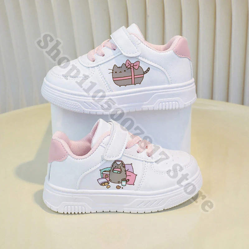 Повседневная спортивная баскетбольная обувь для девочек, детские модные аксессуары, милые кроссовки с рисунком кота, обувь из искусственной кожи в стиле аниме