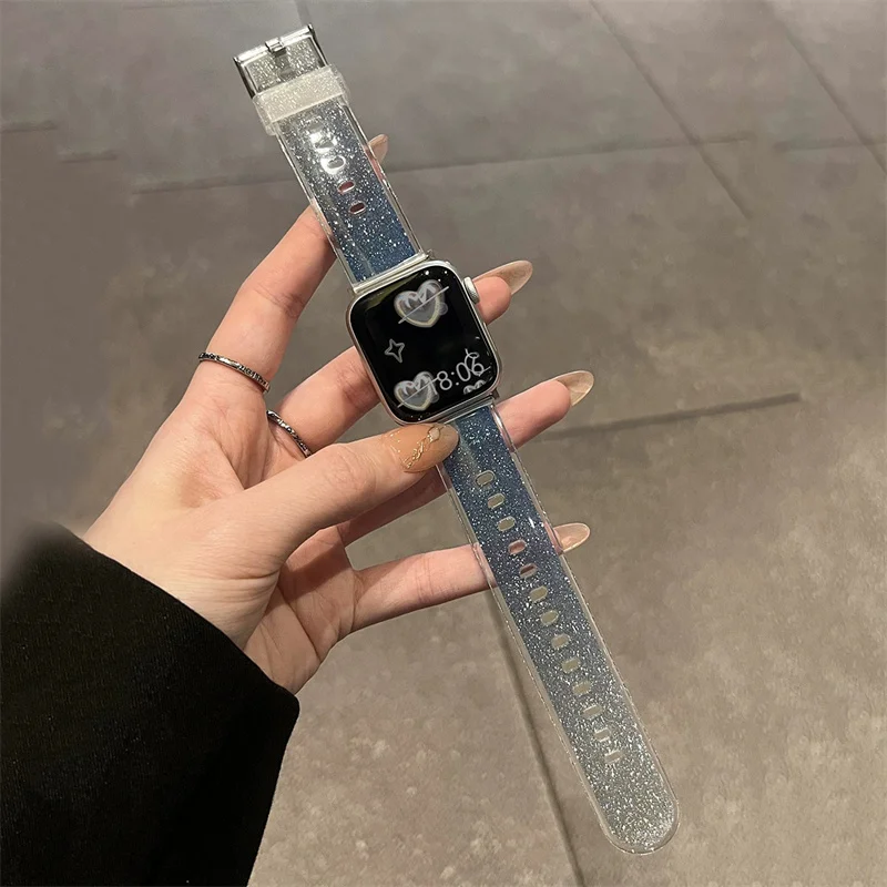 Glitter Gradual Change Clear Strap For Apple Watch Band 49mm 45 41 44mm 38 42 40 Correa Silicone Band For iWatch Series 8 7 SE 6