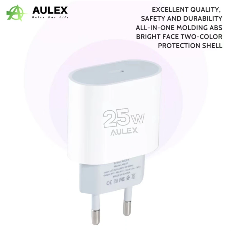 محول شاحن سريع USB C بقدرة 25 وات متوافق مع آيفون 15 14 13 12 11 برو ماكس، آي باد، سامسونج PD محول شحن سريع من النوع C