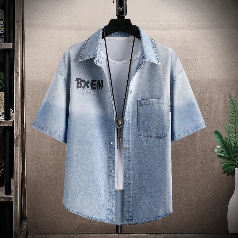 Men's retro denim T-shirt for summer and spring Casual Denim shirt 2026  Mens Big Size Outerwear Suitable for daily casual wear