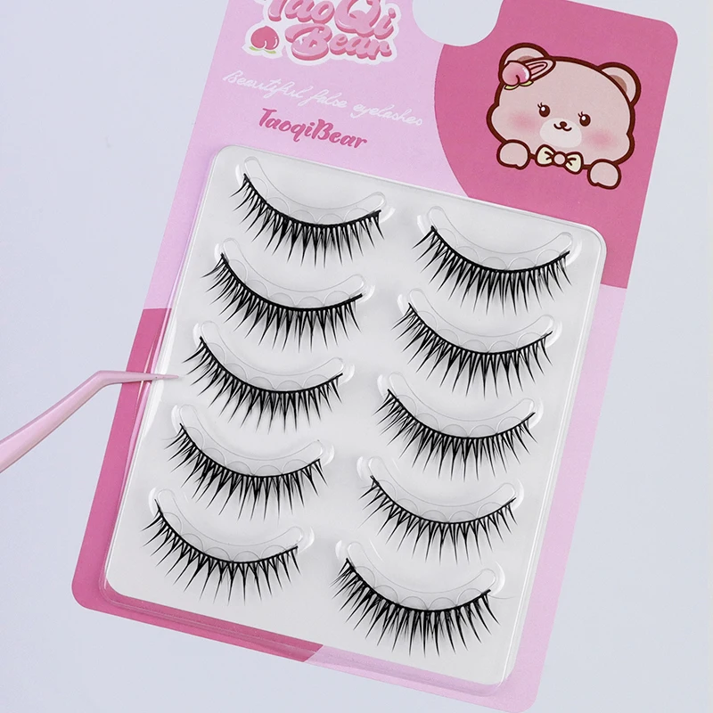 5 pares de pestañas postizas de tira completa sin pegamento, pestañas postizas naturales de estilo mangá coreano, pestañas postizas DIY reutilizables