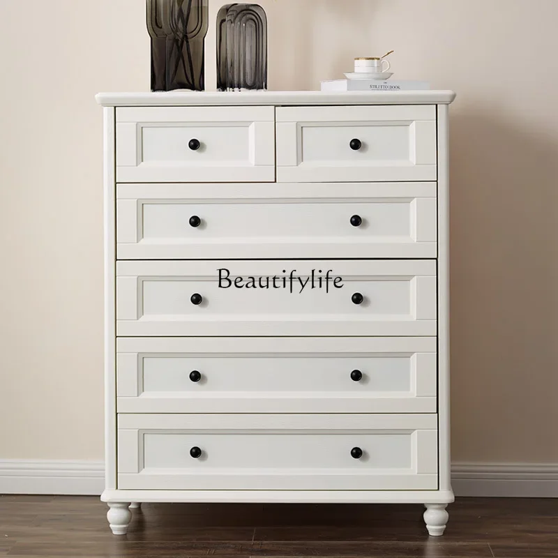 

American country Mediterranean all solid wood white pastoral cream style bedroom six chest of drawers