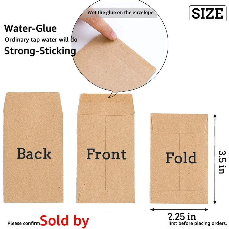 100 Pack Self-Adhesive Kraft Paper Seed Envelopes Mini Parts Small Items Stamps Storage Packets (2.25