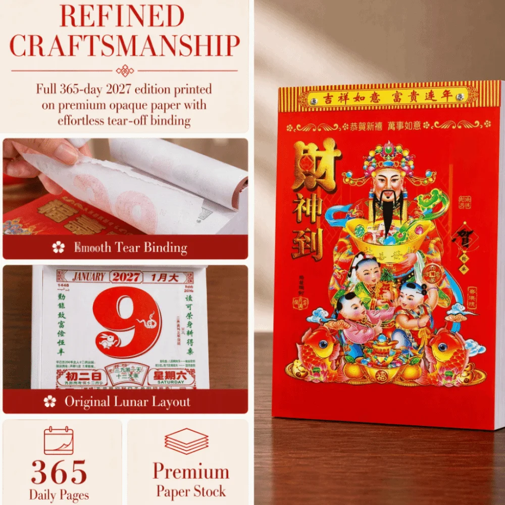 Traditional 2027 Chinese Lunar Year Calendar Feng Shui Classic Tearable Hanging Calendar Lucky Old Style Year of Goat Calendar