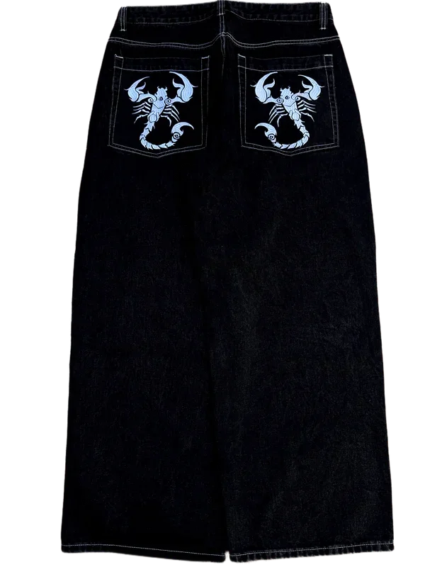 جينز رجالي فضفاض مطبوع القوطي ، هاراجوكو ، هيب هوب ، كلاسيكي ، أسود ، فضفاض ، كاجوال ، بنطال واسع الساق ، ملابس الشارع