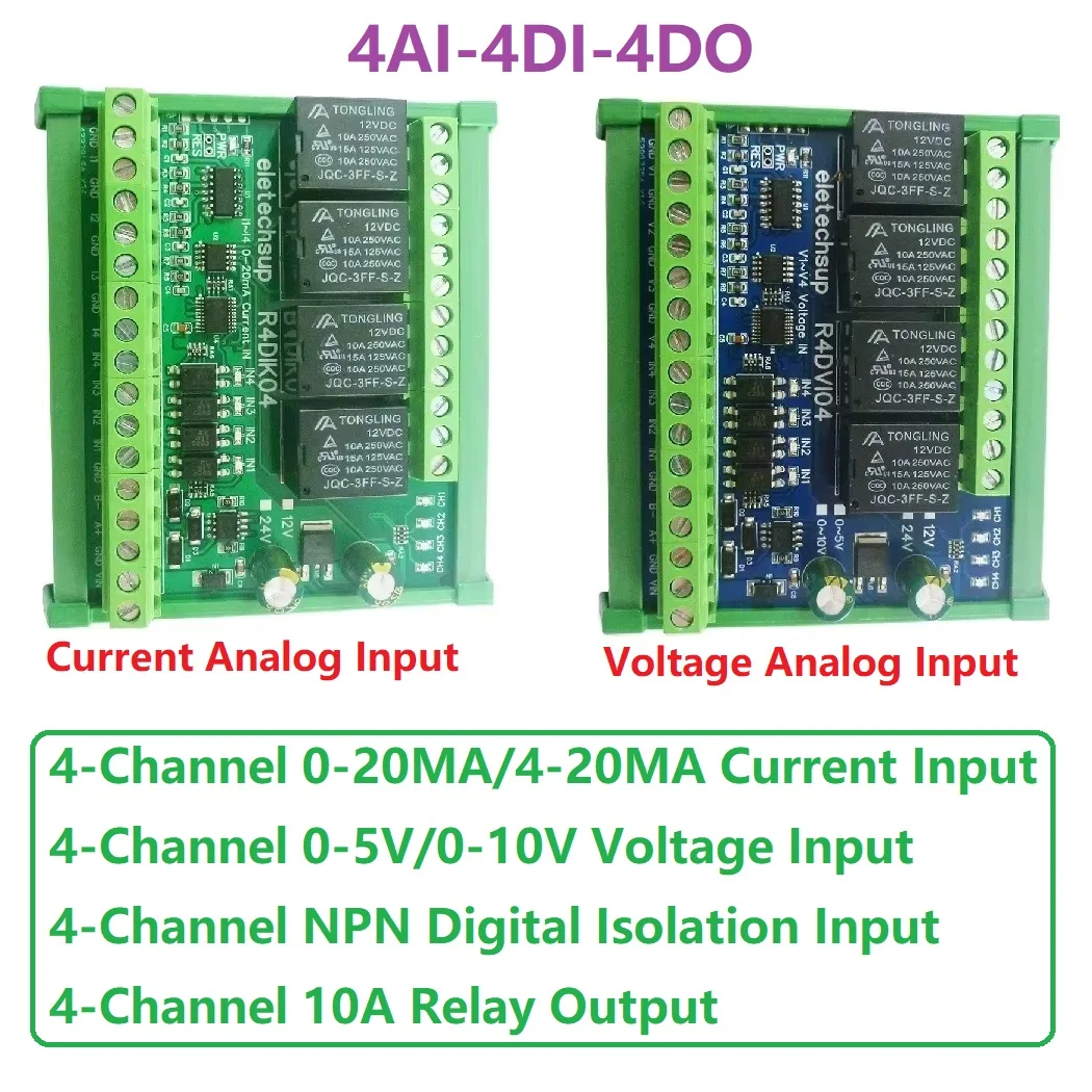 

4AI-4DI-4DO 4-20MA 0-5V 0-10V Analog Digital Mixed IO Module Modbus RTU RS485 Relay Board Current Voltage ADC