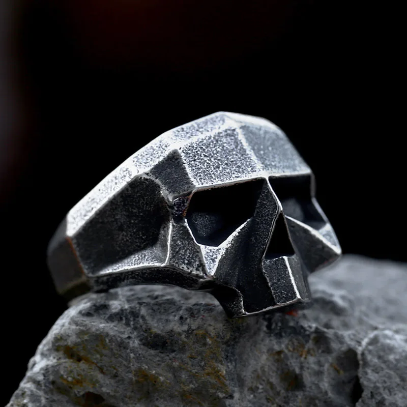 Retro Stainless Steel Robot Ghost Head Ring for Foreign Trade New Punk Hip-Hop Skull Titanium Steel Ring Wholesale