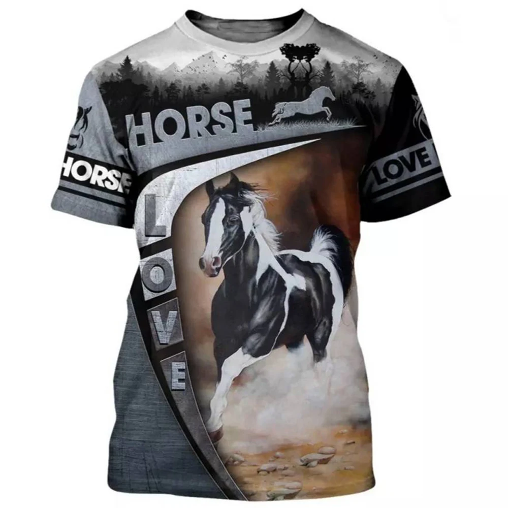 Masai Horse Men's Harajuku Short Sleeve O-Neck Summer Plus Size Unisex T-Shirt Animal T-Shirt Love Horse Letter Print T-Shirt