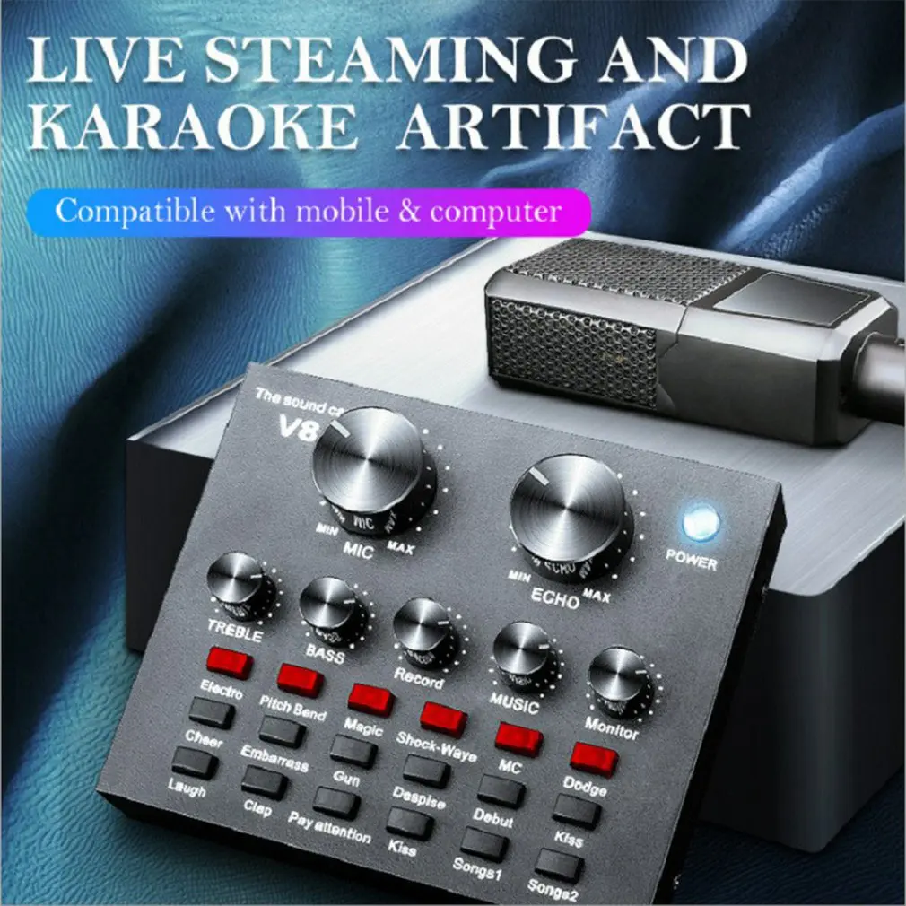 

V8 Live External Sound Card Universal Sound Card Audio Mixer External USB Headset Microphone Mobile Computer Dropshipping