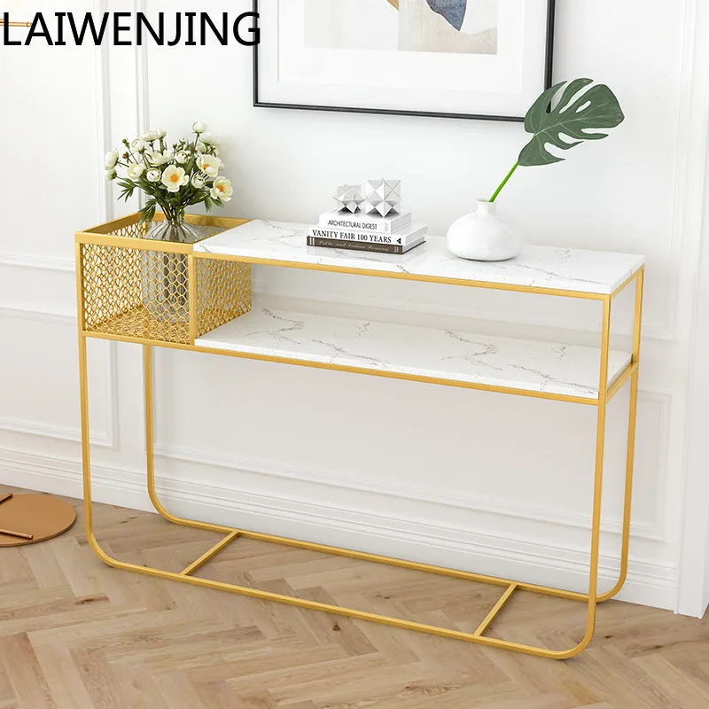 HLZ Nordic Marble Entryway Table Wall-Mounted Iron Art Side Table Long Simple Fashion Storage Rack Cabinet