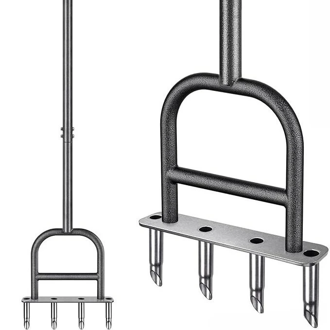Lawn drilling tool and soil turner