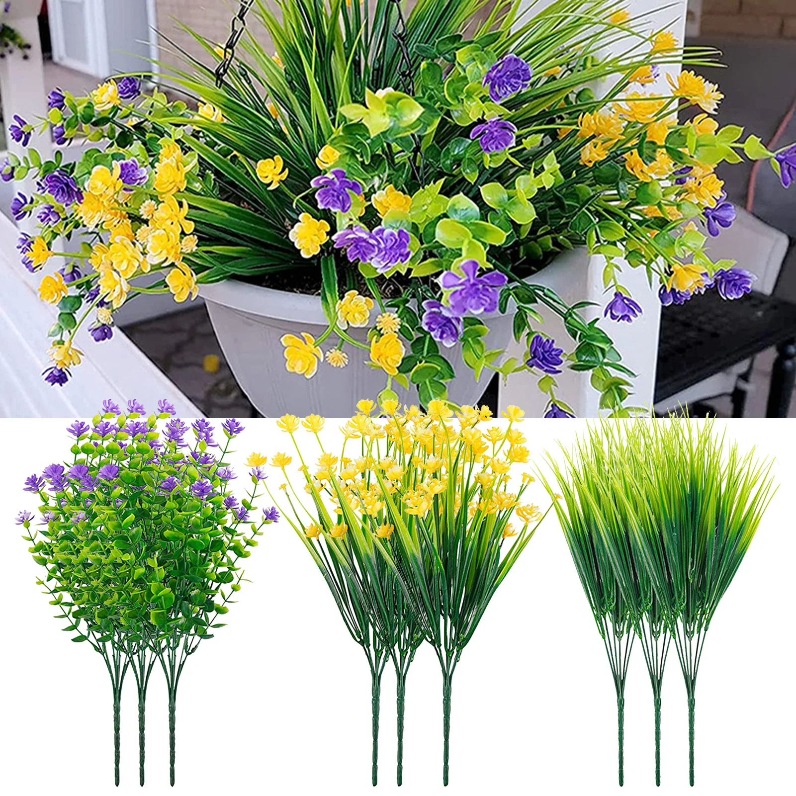 Artificial Flowers 9 Bunches Natural Bright Colors Odorless Widely Used Plastic Flower For Window Garden Office