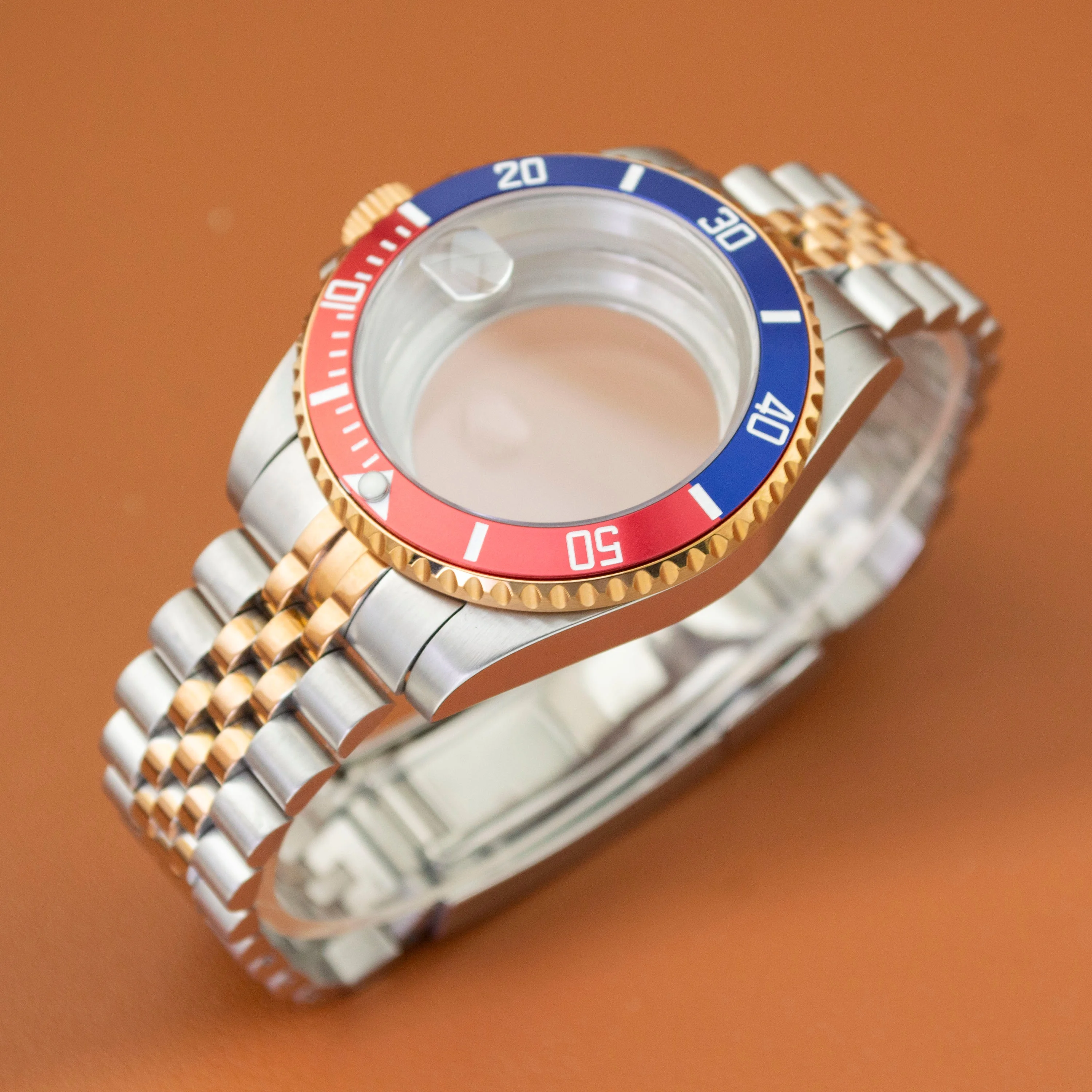 40mm Watch Case Strap Sapphire Crystal Glass 10ATM Waterproof NH35 Case For NH35 NH36 Nh34 Movement SUB GMT Rose Watch Case