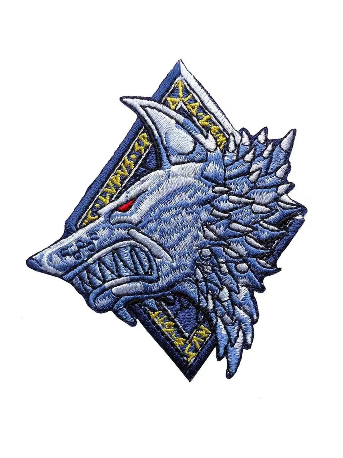 Cool Blue Wolf Head Embroidery Patch Red Eyes Fierce Angry Animal Animal Embroidered Applique Iron On Sew On Embroidery Patches