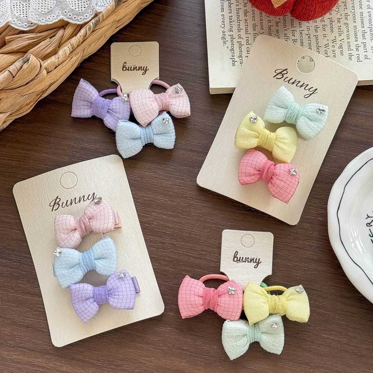 3Pcs/lot Girls Bow Hair Clips for baby Candy Color Hair Tie Side Clip Kid Hairpins Handmade Ponytail Holder Hair Accessories