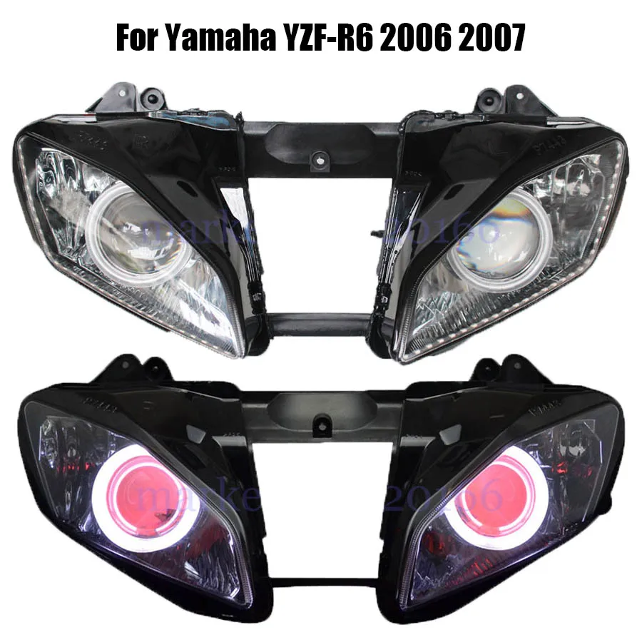 

Motorcycle Accessory Headlamp HID Xenon Head Light Angel Eyes LED Projector Headlight Assembly Fit For Yamaha YZF-R6 2006-2007