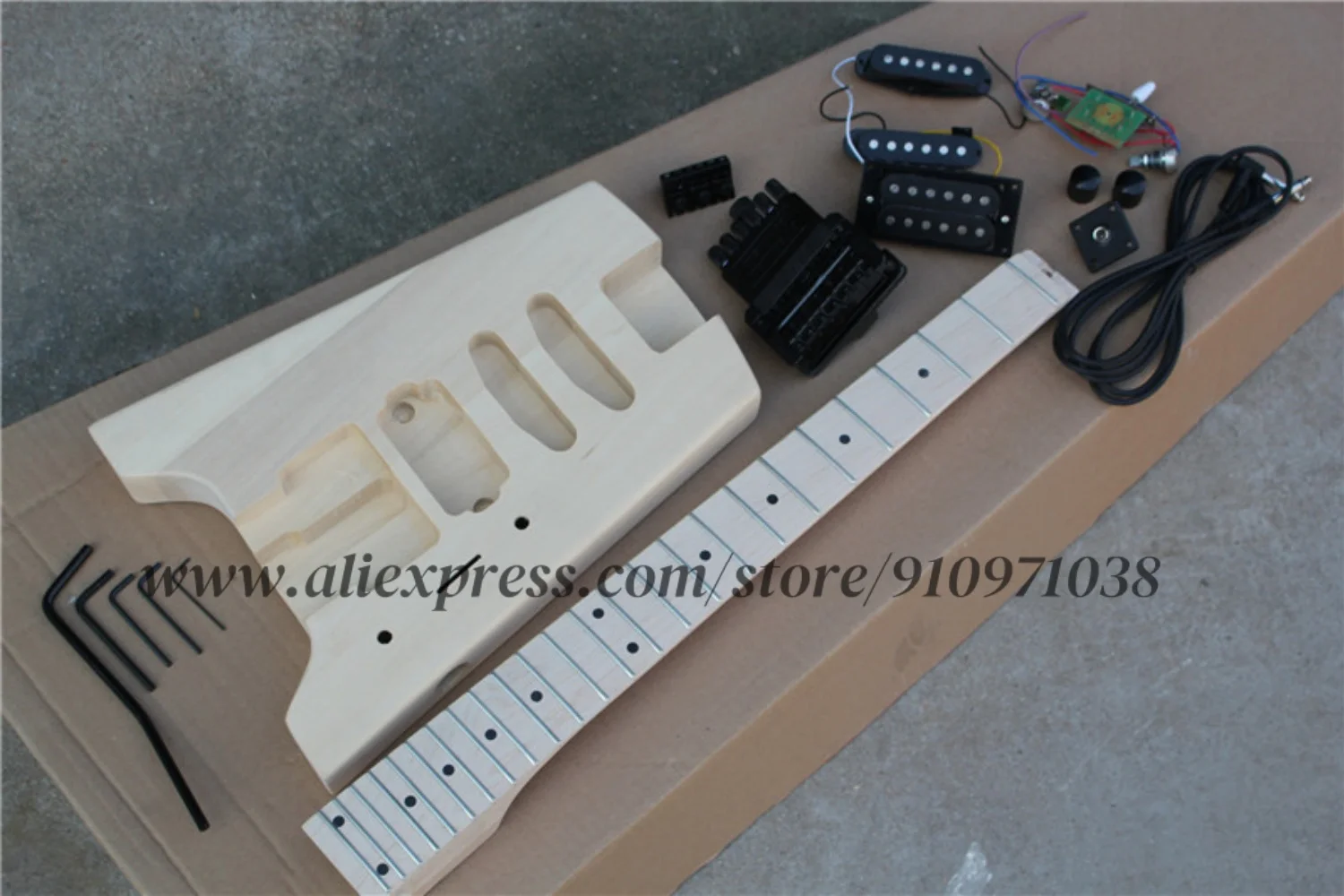 

Unpainted guitar, headless maple neck, basswood body, chrome hardware, DIY guitar, factory custom