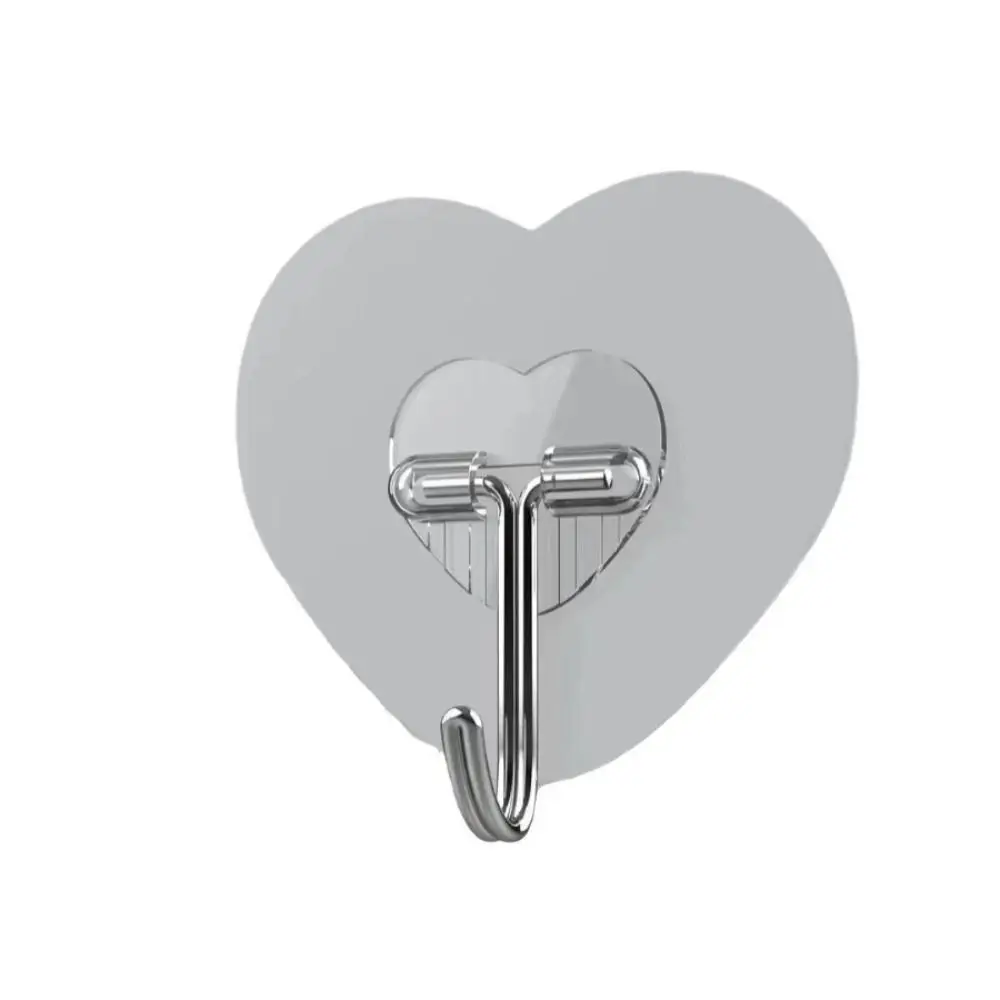 1/10PCS Self Adhesive Heart-shaped Hooks Punch-Free Wall Mounted Wall Door Hangers Kitchen Bathroom Accessories Transparent