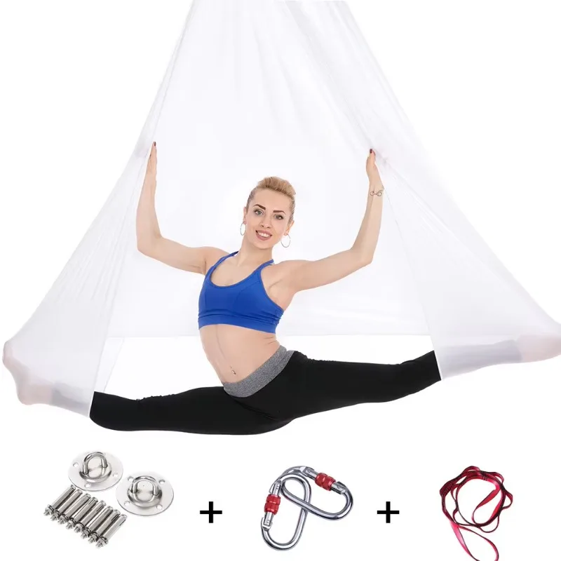 

5*2.8m Beige Aerial Yoga Hammock Inversion Home Stretch Strap Hanging Rope Aerial Yoga Hammock for Yoga Studio Training