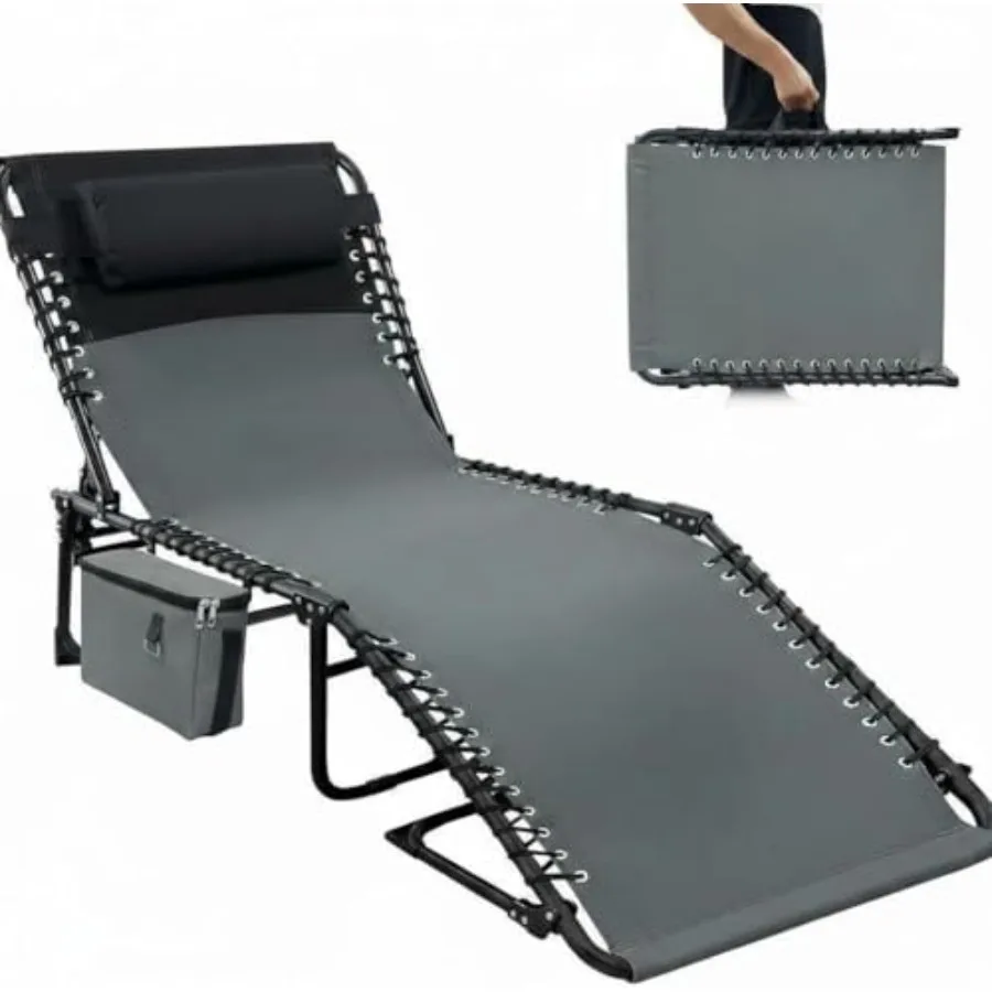 

Chaise Lounge Chair Outdoor, 5-Position Adjustable Sun Tanning Chair with Carrying Handle and Side Pocket, Folding Bed Cot with
