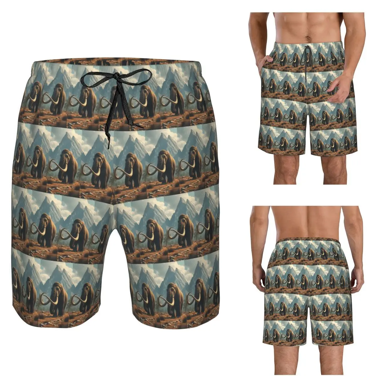 Mammoth Prehistoric Beast Trunks Beach Board Shorts Casual Quick Dry Swimming Summer Men Pants