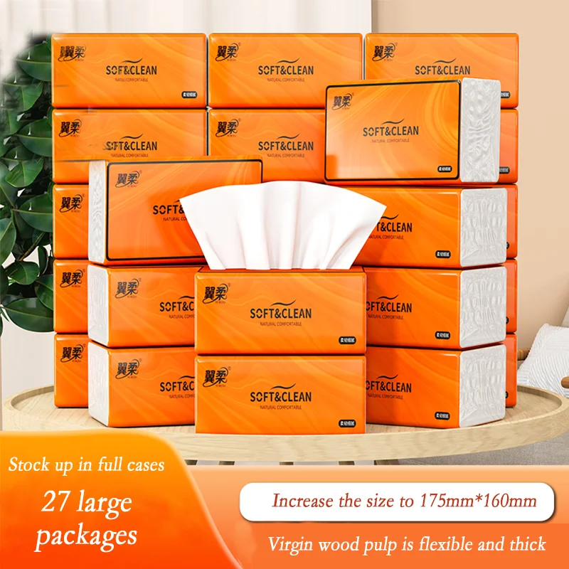 27 عبوة كبيرة من المناشف الورقية، مناديل لب الخشب البكر، مناديل تواليت ناعمة ورقيقة للوجه، سميكة وبأسعار معقولة
