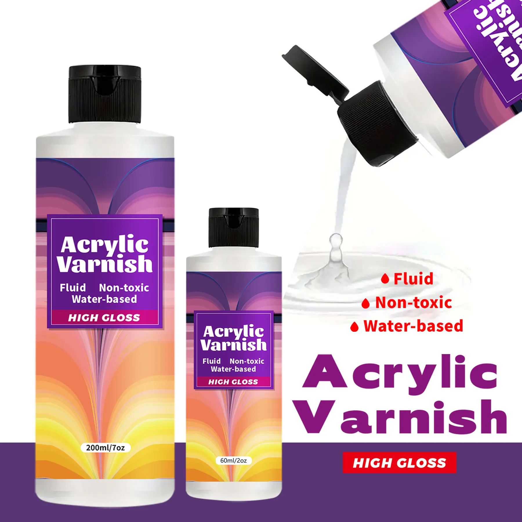 Lakier akrylowy 200 ml z wysokim połyskiem, przezroczysta powłoka ochronna do obrazów, nieżółty wodoodporny uszczelniacz, zapobiegający pękaniu z