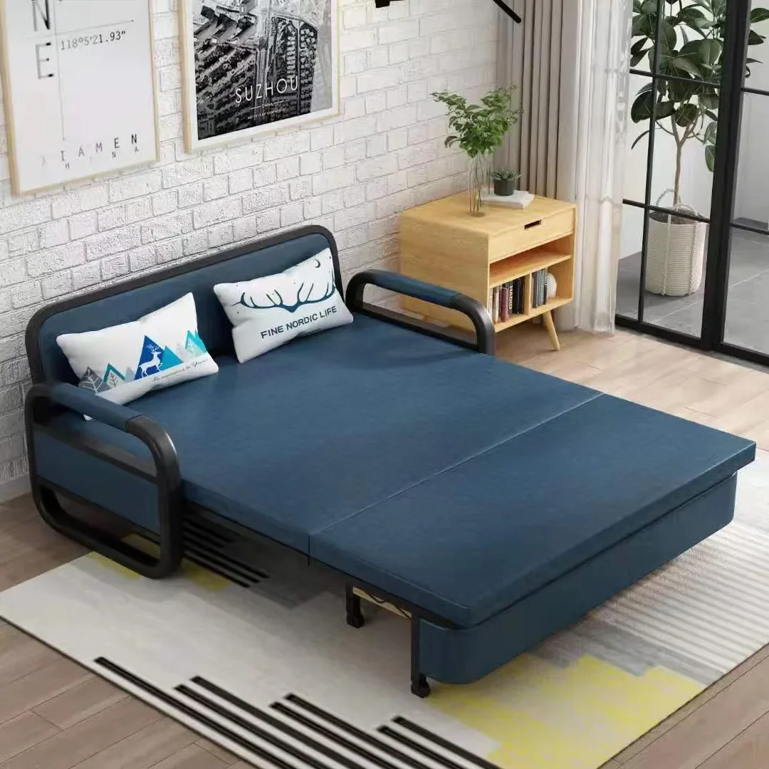 Portable Folding Sofa Bed Solid Wood Frame Convertible Sofa Three Seat Sofa Cum Bed Living Room Furniture Couch