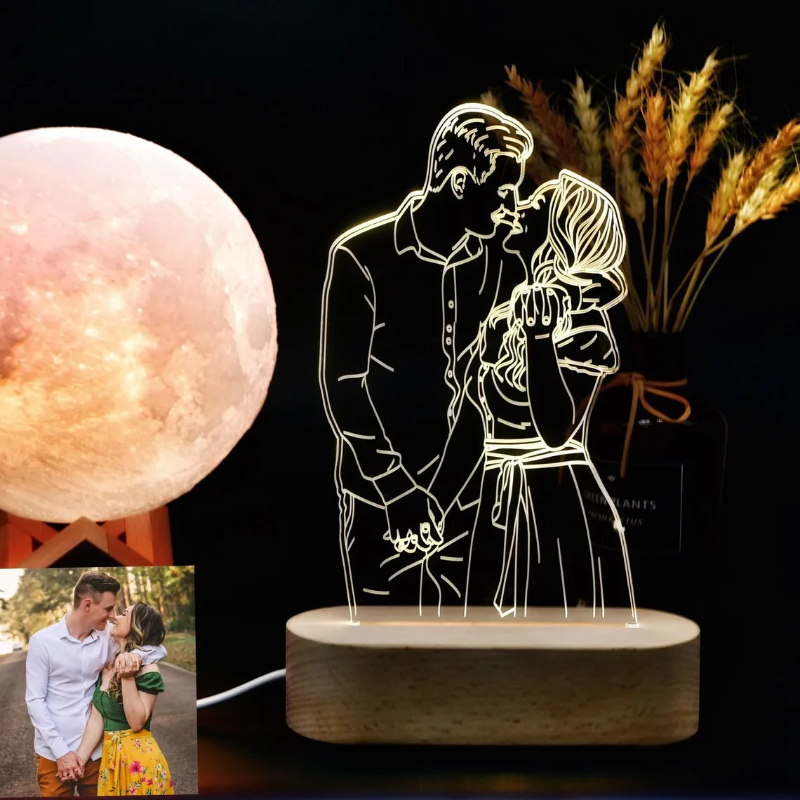 Personalized 3D Photo Lamp Engraving Base Custom Valentine\'s Day Wedding Anniversary Birthday Christmas 3D LED Night Light Gift