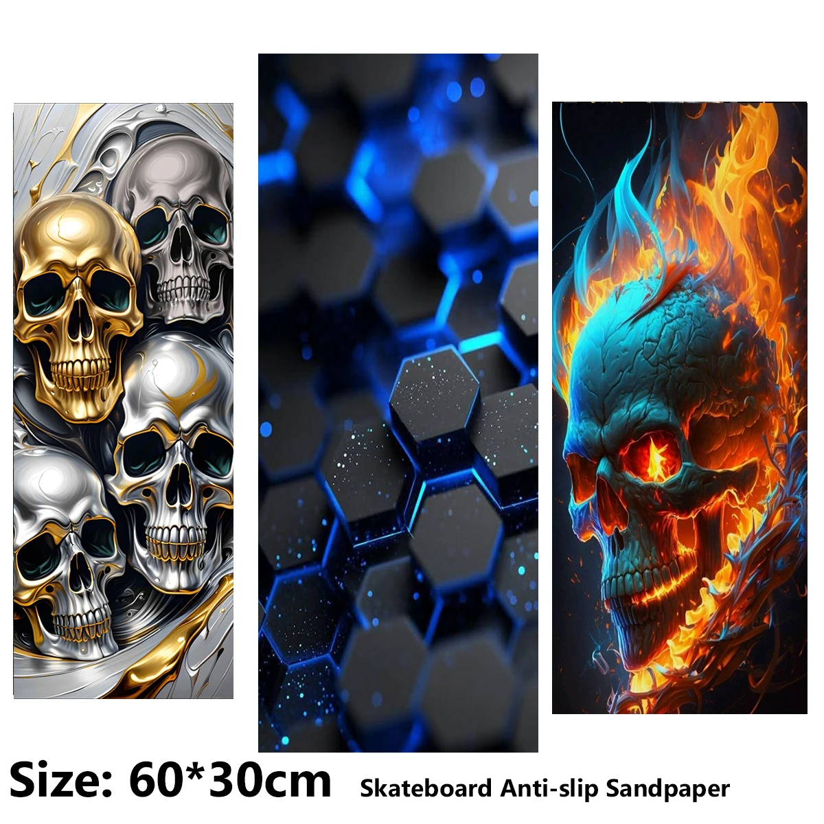 Magical and Terrifying Skull Pattern ElecStric Scooter Anti-slip Sticker Sandpaper Skateboard Grip Tape Sheet 60*30cm