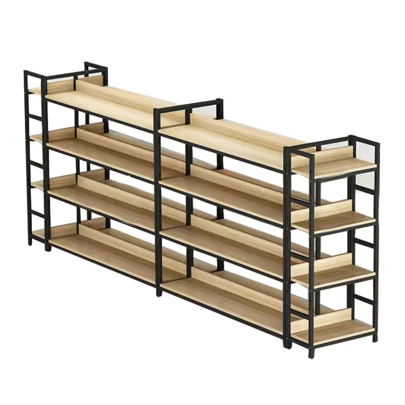 Custom. Supermarket Shelf Single and Double Sided Storage Rack Island Multi-layer Steel Wood Display Rack Convenience Store Snac