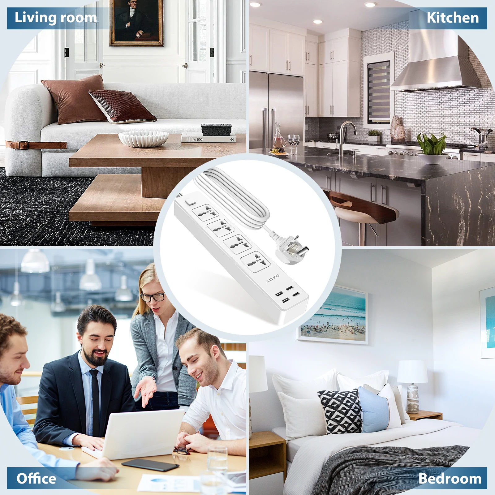 شريط طاقة ذكي عالمي واي فاي يعمل مع Alexa وGoogleHome وقابس متعدد الصنبور مع 4 محاور تيار متردد و4 منافذ شحن USB والتحكم الصوتي