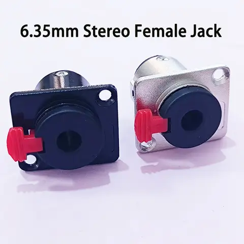 1/2Pcs 6.35mm 1/4" TRS Stereo Female Jack Panel Mount Locking Audio Connector for Microphone Guitar Mic Black/Silver
