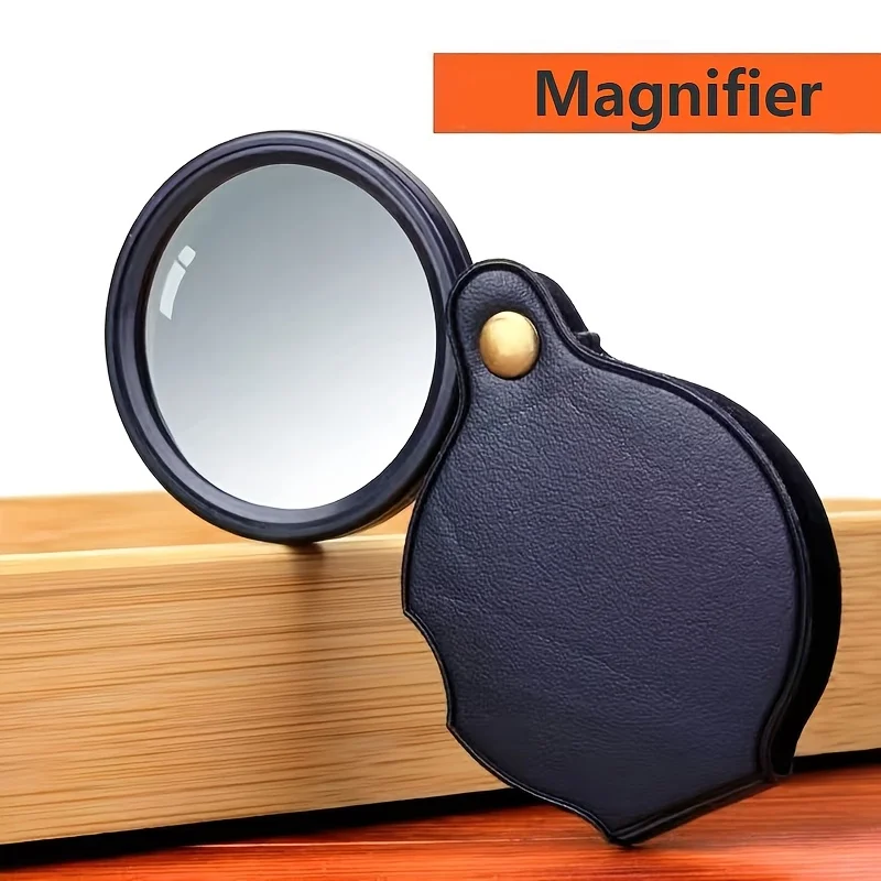 1Pc Portable Foldable Magnifying Glass, Leather Rotating Cover, Hand‑Held Magnifier for Reading and Inspection