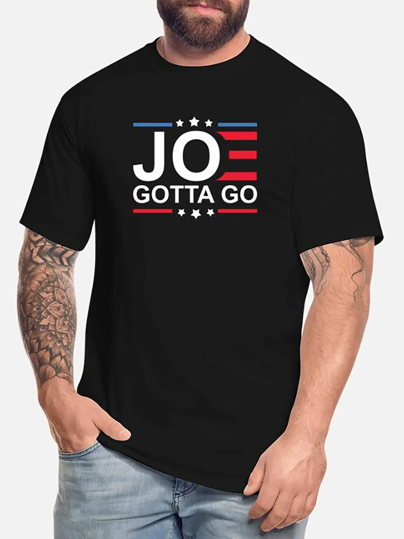 2553 Joe Gotta Go Republican Graphic Print Sleeve T-Shirt for Men - Relaxed Fit, Machine Washable-Perfect for Summer Casual Wear