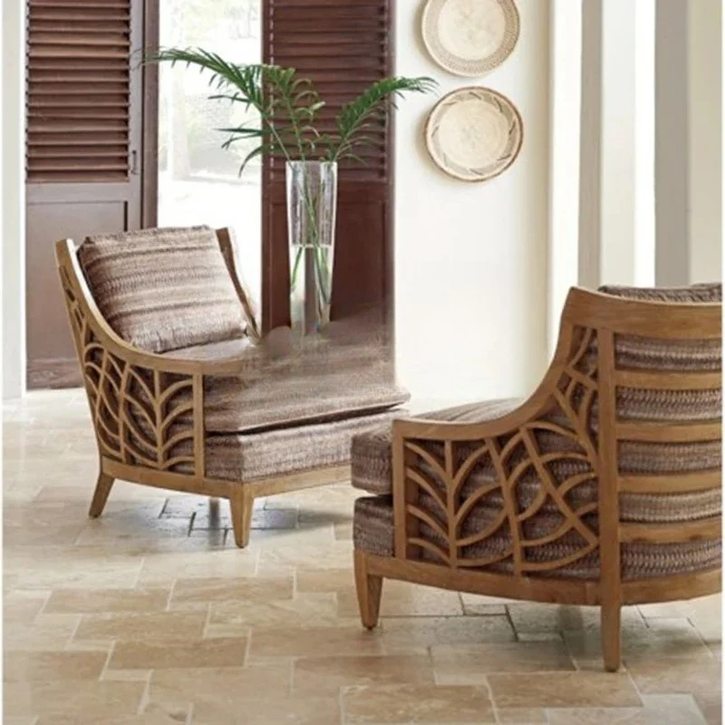 ZH American Style Hollow Carved Sofa Chair Solid Wood Oak Printed European Style Simple Design Light Luxury Living Room Sofa