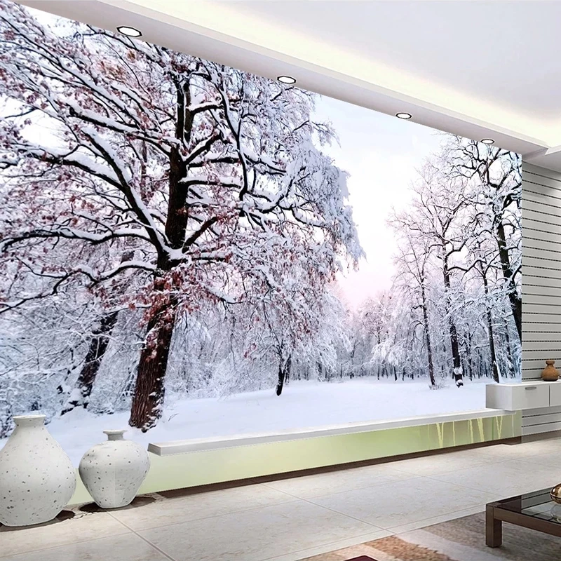 Custom 3D Self Adhesive Wallpaper Snow Scenery Forest Mural Art Bedroom Living room sofa TV background restaurant study Hotel 8d